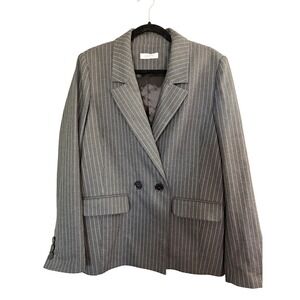 NWOT Anine Bing Pinstripe Double Breasted Blazer L Gray Career Business Stretch